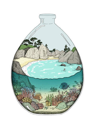 瓶子里的小世界，来自插画师 Annie Davidson