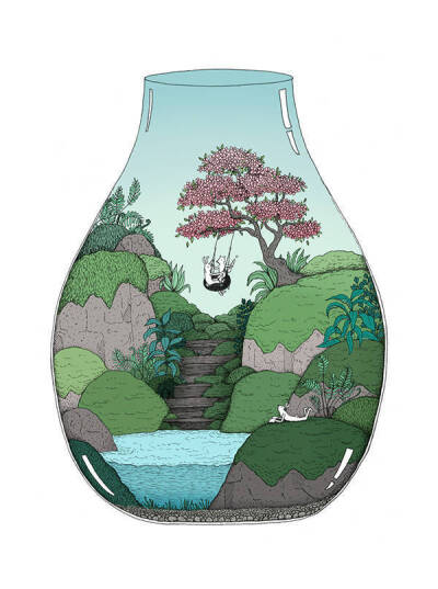 瓶子里的小世界，来自插画师 Annie Davidson