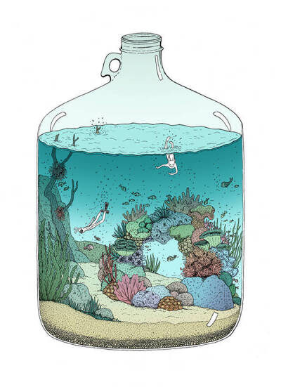 瓶子里的小世界，来自插画师 Annie Davidson