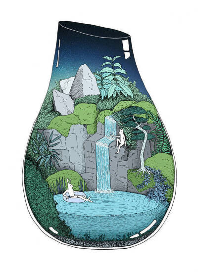 瓶子里的小世界，来自插画师 Annie Davidson