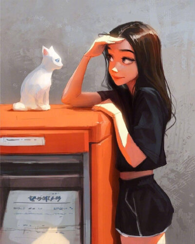 Cat & Girl 插画 By_Sam Yang 