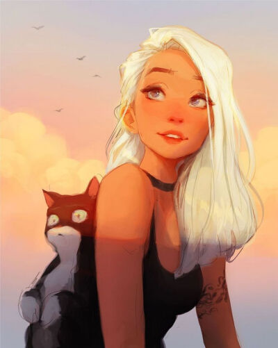 Cat & Girl 插画 By_Sam Yang 