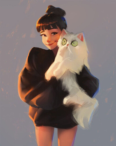 Cat & Girl 插画 By_Sam Yang 