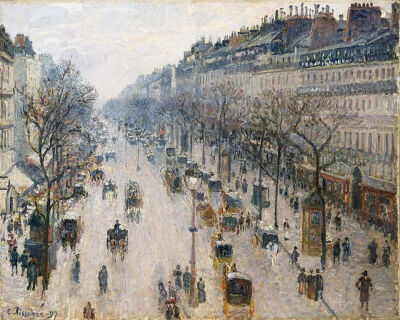 毕沙罗《蒙马特大街》The Boulevard Montmartreon a Winter MorningCamille Pissarro1897