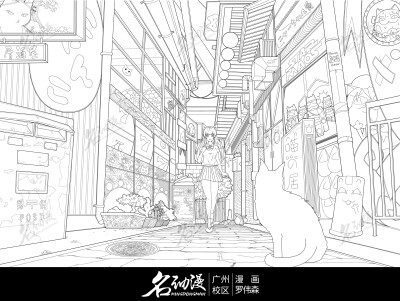 街道上的狐耳少女与猫|原创|少女|狐耳|猫-CG漫画作品图片素材