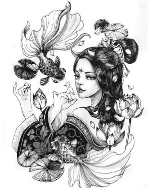 古风少女黑白