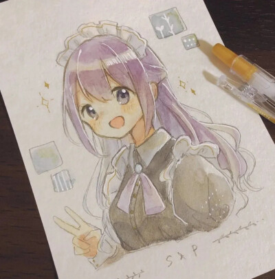 水彩插画 橙池未蓝Crystal