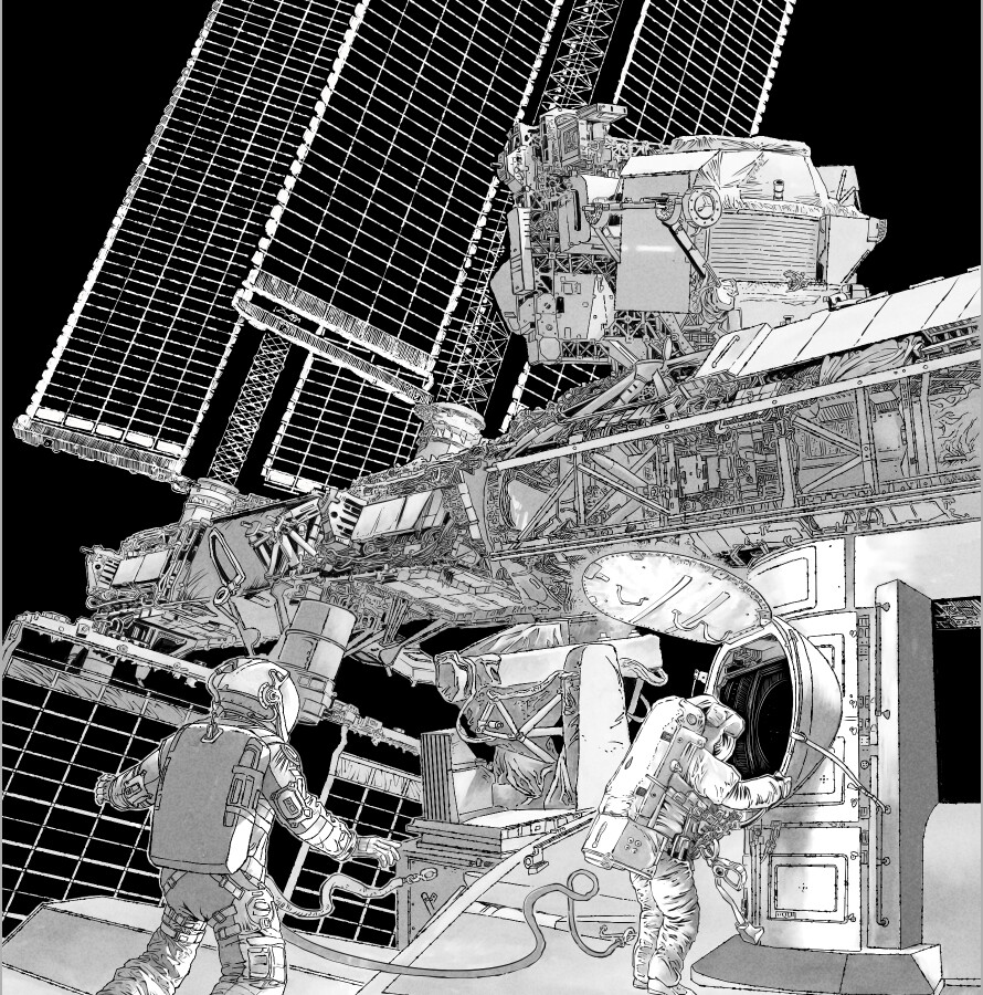  写实插画航天员 外太空宇航员写实插画 太空漫步插画 科技载人航天插画 肖刚漫画写实插画 科普插画