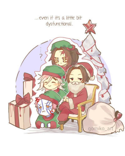 「鬼灭之刃」可爱圣诞
twi：gomiko_art