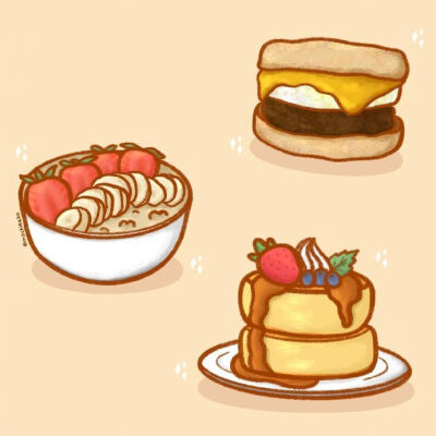 可可爱爱食物插画ins:mochikako ​​​​