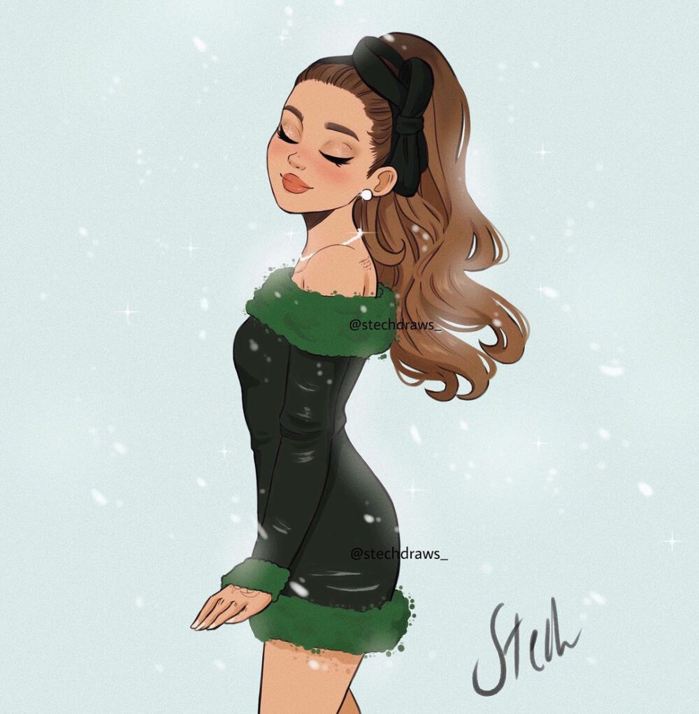 ariana grande a妹 欧美女歌手 diva 美女 手绘 插画 女头 壁纸 可爱 日系 真人芭比 rain on me illustration ins:stechdraws_ thanku,next Q版头像