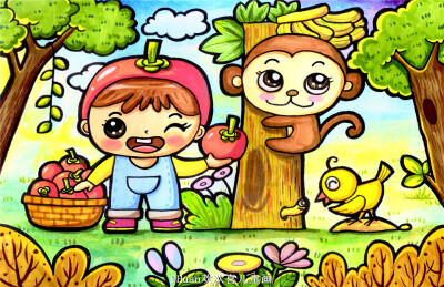 春夏秋冬人物动物 儿童画 欢欢喜儿童画