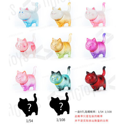 正版ACTOYS猫铃铛1.2炫彩版盲盒公仔9pcs一款一盒保密包装，，可爱的猫铃铛炫彩版等你来拆了。喜欢赶紧把它们带回家吧！
