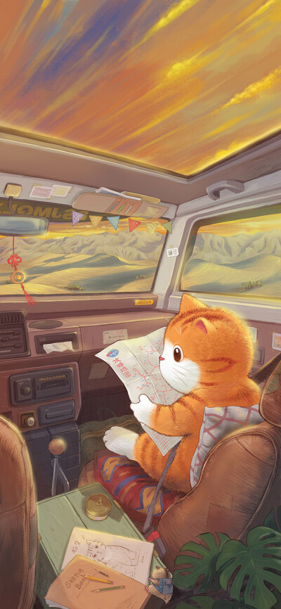 带着猫咪去旅行 插画 By_魏大葱有木瓜