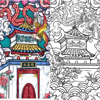 国潮 建筑 插画