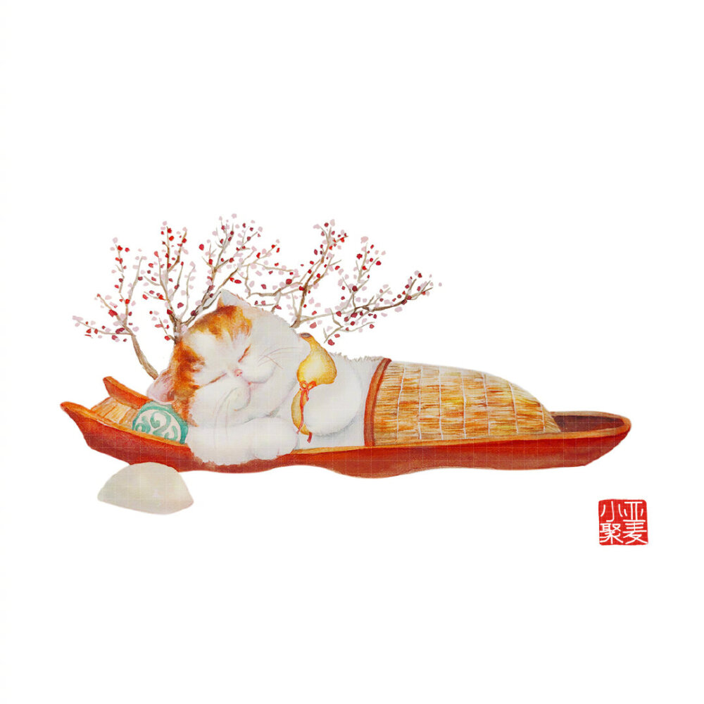 猫咪插画……插画师：亚麦小聚 ​ ​​​