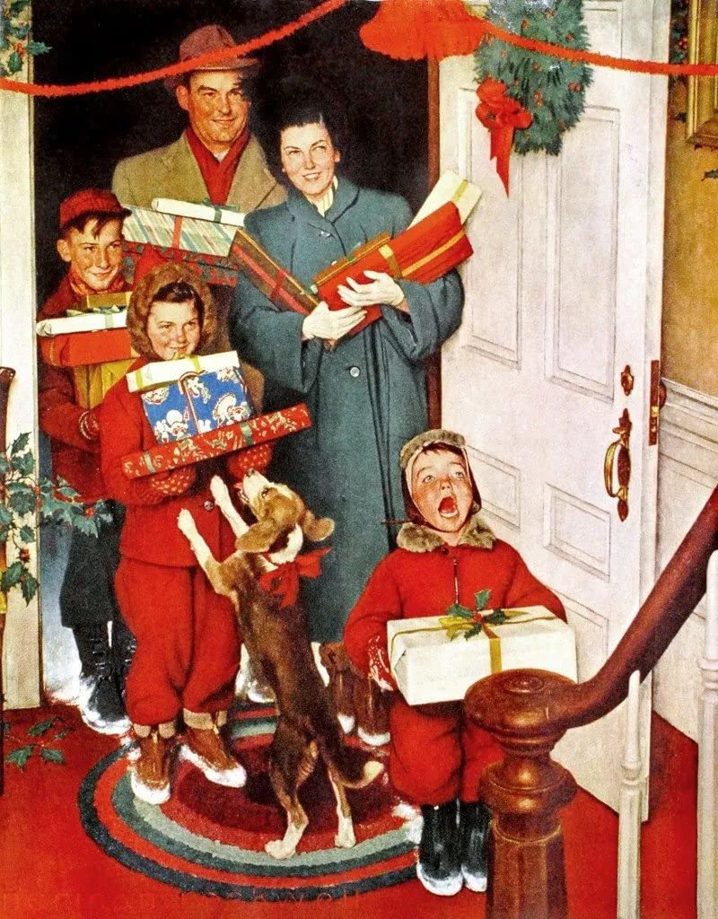 画师则是Norman Rockwell，Rockwell将20世纪美国的日常生活场景用细腻画笔一一记录下来，特别是小城镇生活的温暖，幽默感也从人物的神态中不自觉流露。