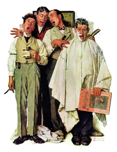 画师则是Norman Rockwell，Rockwell将20世纪美国的日常生活场景用细腻画笔一一记录下来，特别是小城镇生活的温暖，幽默感也从人物的神态中不自觉流露。