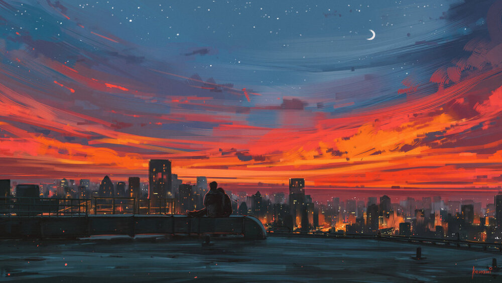 爱在日落黄昏时 ~ 插画 By_画师Alena Aenami ​​​​