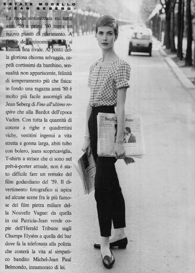 Vogue italia 1988 || 一组致敬法国新浪潮开山之作《À bout de souffle》的复古大片，当年一头男孩短发的Jean Seberg，实在太过率真，优雅又迷人