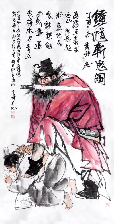 [cp]#世界艺术[超话]#
谁家门上神，持锋忽飞起，
若能斩愁魔，与君同不死。
—— 著名画家 杨秀坤 随笔于观竹斋 ​​​[/cp]