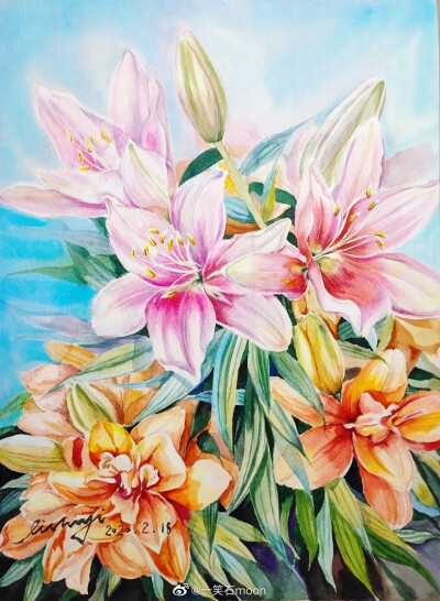 水彩动物，花