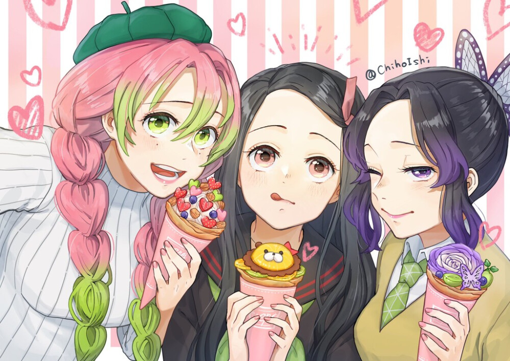 禰豆子&忍&蜜璃twitter @chiholshi 鬼滅之刃