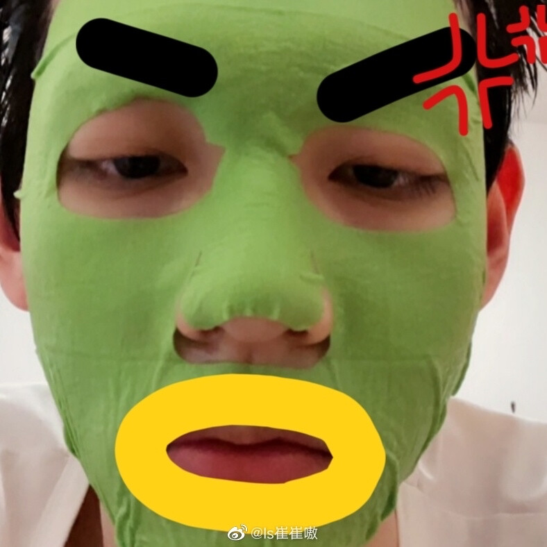 敷着面膜的绿头鱼小熊