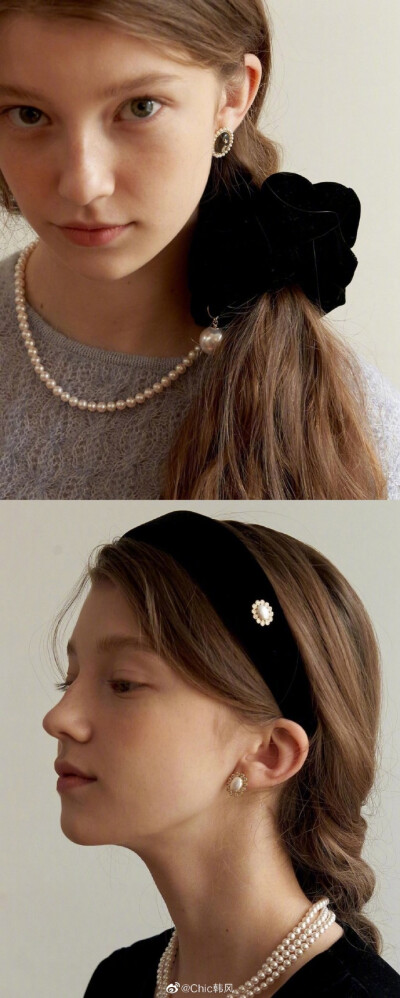 Style｜TATIANA JEWELRY LOOKBOOK
" "
复古少女的珍珠项链和丝绒发夹
梦幻氛围中冒着仙气的灵动感觉