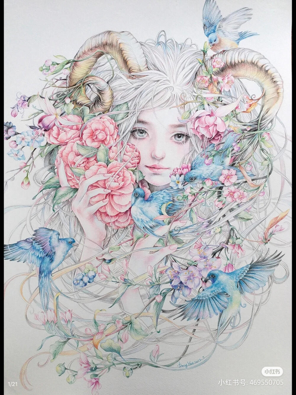 一组彩铅人物插画