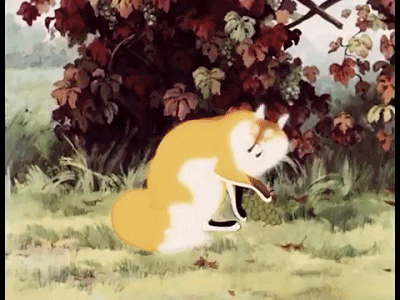 [cp]1954年冷门苏联动画短片《Tri meshka khitrostey》，狐狸忽悠刺猬为自己偷葡萄，结果反被刺猬扯住尾巴，落入农夫手里。狐狸画得真是可爱生动。 ​​​[/cp]