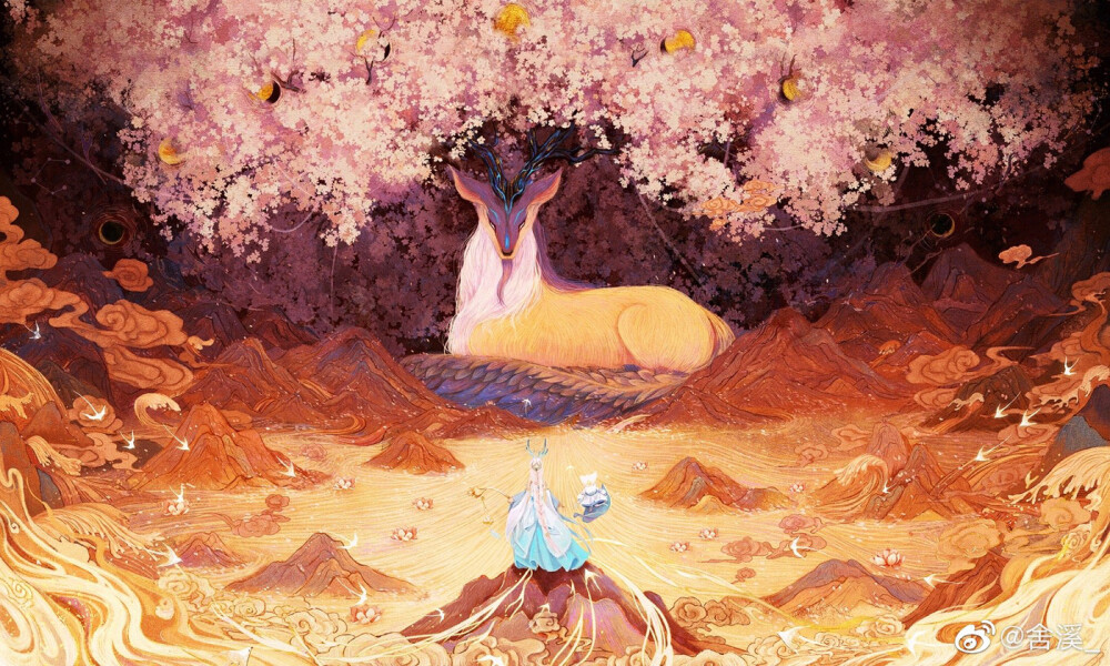 为妄想山海画的葱聋和龙女于山海中相遇