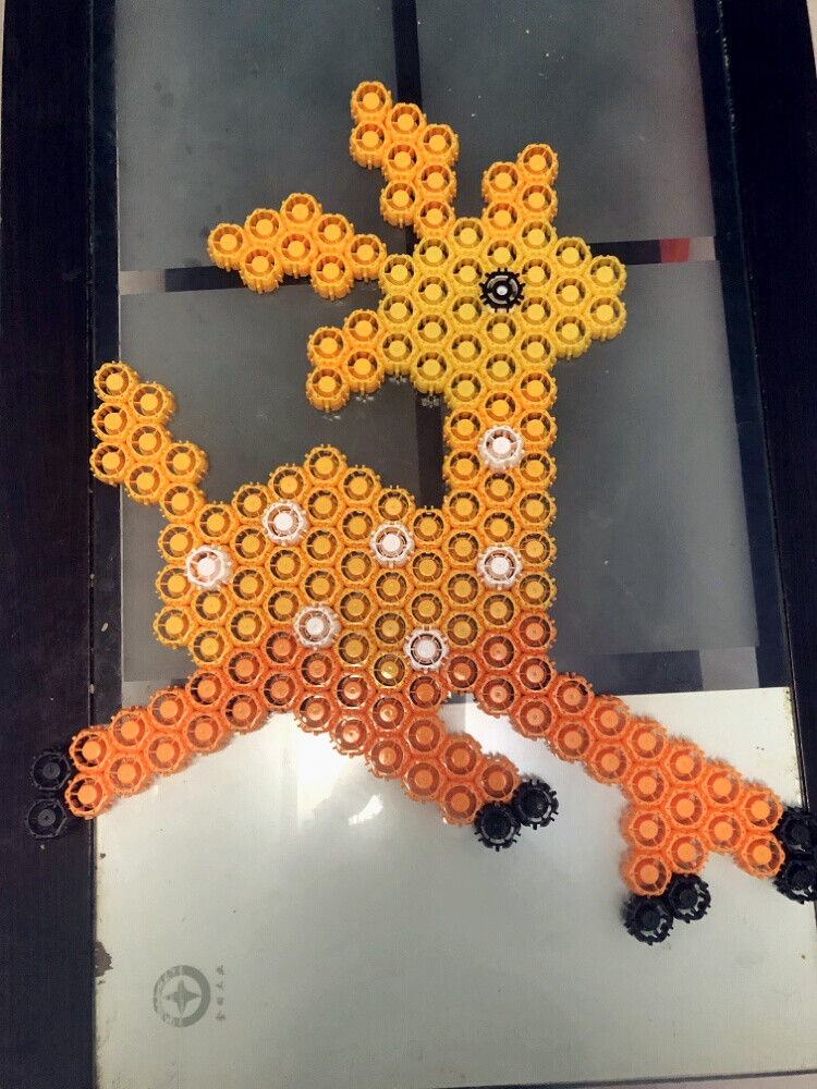 用榫卯积木盖子小瓶盖积木拼的小瓶盖益智积木拼装作品梅花鹿手工礼物