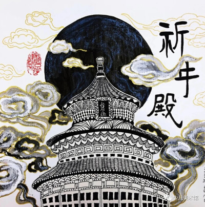 线描古建筑