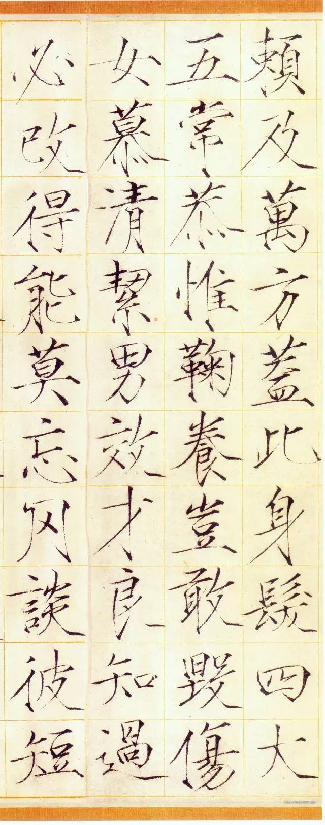 此卷《千字文》，为宋徽宗赵估于崇宁三年（1104年）二十三岁时书赐童贯。朱丝界栏，素笺本，纵三十点九厘米，横三百二十二点一厘米，楷书，字大寸许，每行十字，前后百行。此卷原为清宫旧藏，著录于《石渠宝笈初编》，现藏上海博物馆。
这是赵佶以其最具个人风格之“瘦金体”书写，整体匀整峭拔，筋骨挺劲，清爽润朗，飘逸灵动，正所谓“铁画银钩”。此种书体取法唐代薛稷、薛曜，把楷书中瘦劲一路发挥到了极致，带有很强的装饰性，成为具有鲜明个人风格的一种书体。