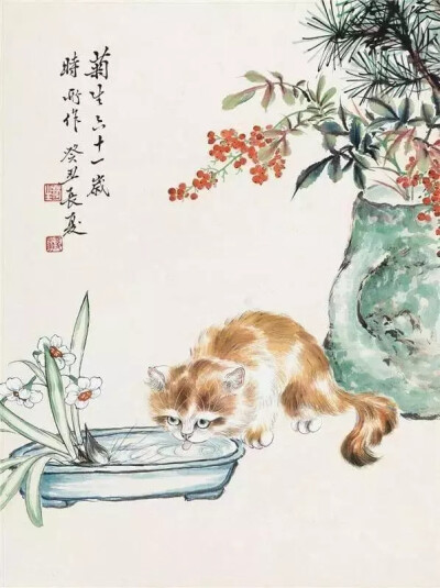 国画中的猫猫温柔可人