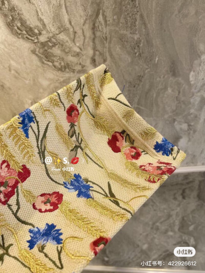 Dior
田园风情十足的刺绣设计，与普通老花款托特相比多了几分温柔优雅~
包身上面的花朵簇拥的刺绣，俏皮又温柔，再配_上包包的颜色，妥妥的复古风呀。