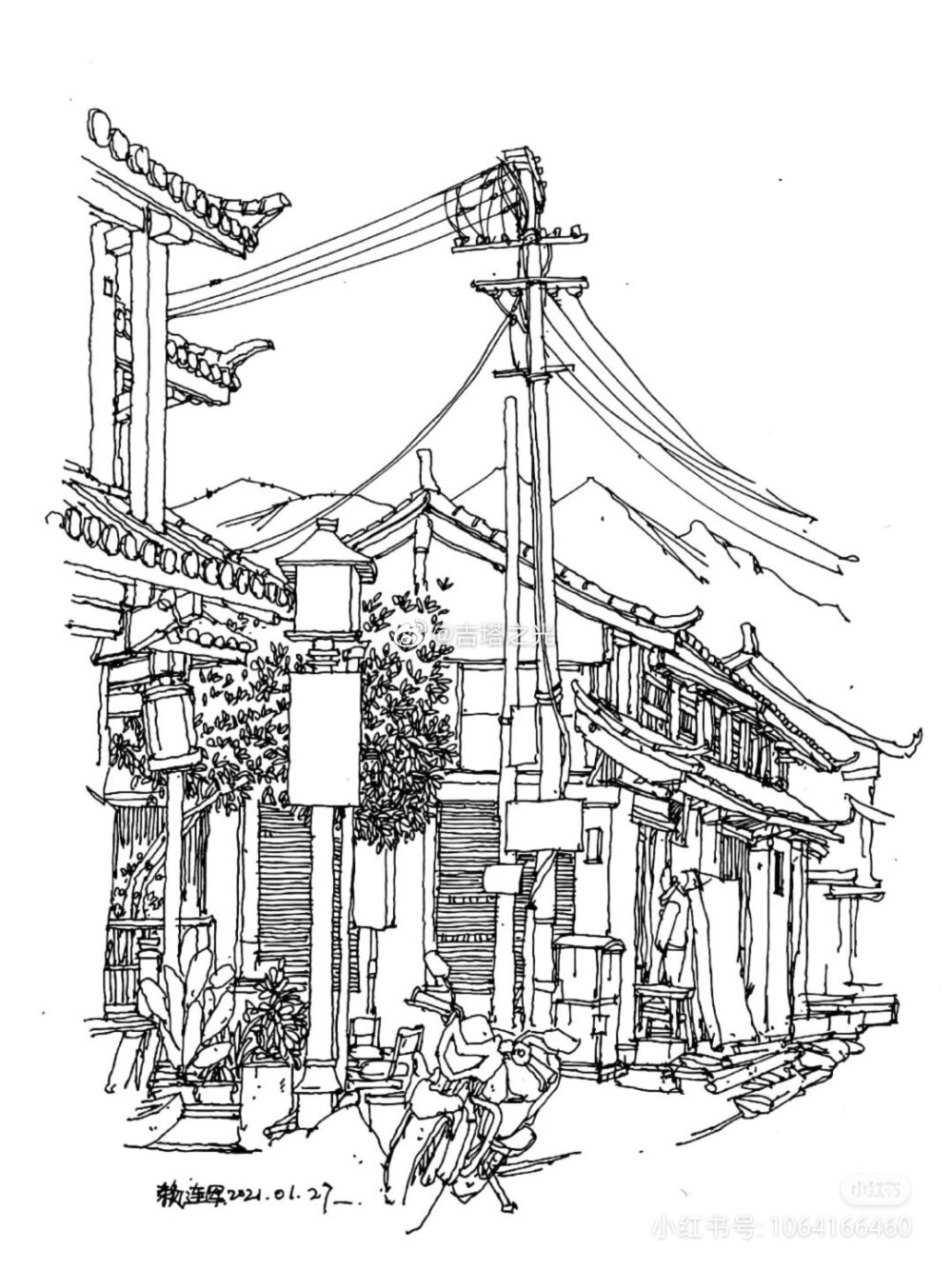 建筑钢笔画图源水印