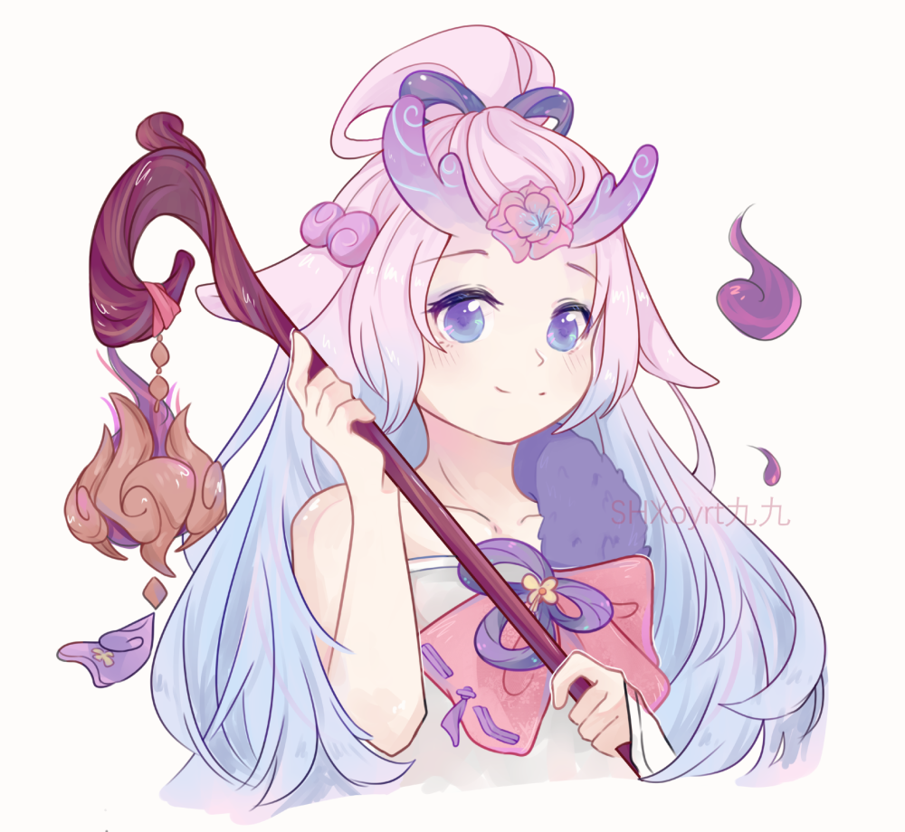 含羞蓓蕾莉莉娅/板绘/sai/动漫/LOL/同人/英雄联盟/萌系/可爱/长发/女/萝莉/蓝色系/紫色系/蓝眼睛/透明感/森系/半身/头像/女头/q版/by SHXoyrt九九