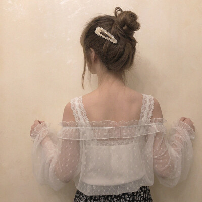 透明感 灯笼袖 蕾丝网纱 内搭 1