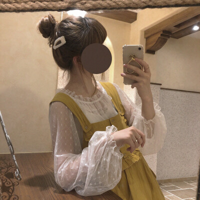 透明感 灯笼袖 蕾丝网纱 内搭 2