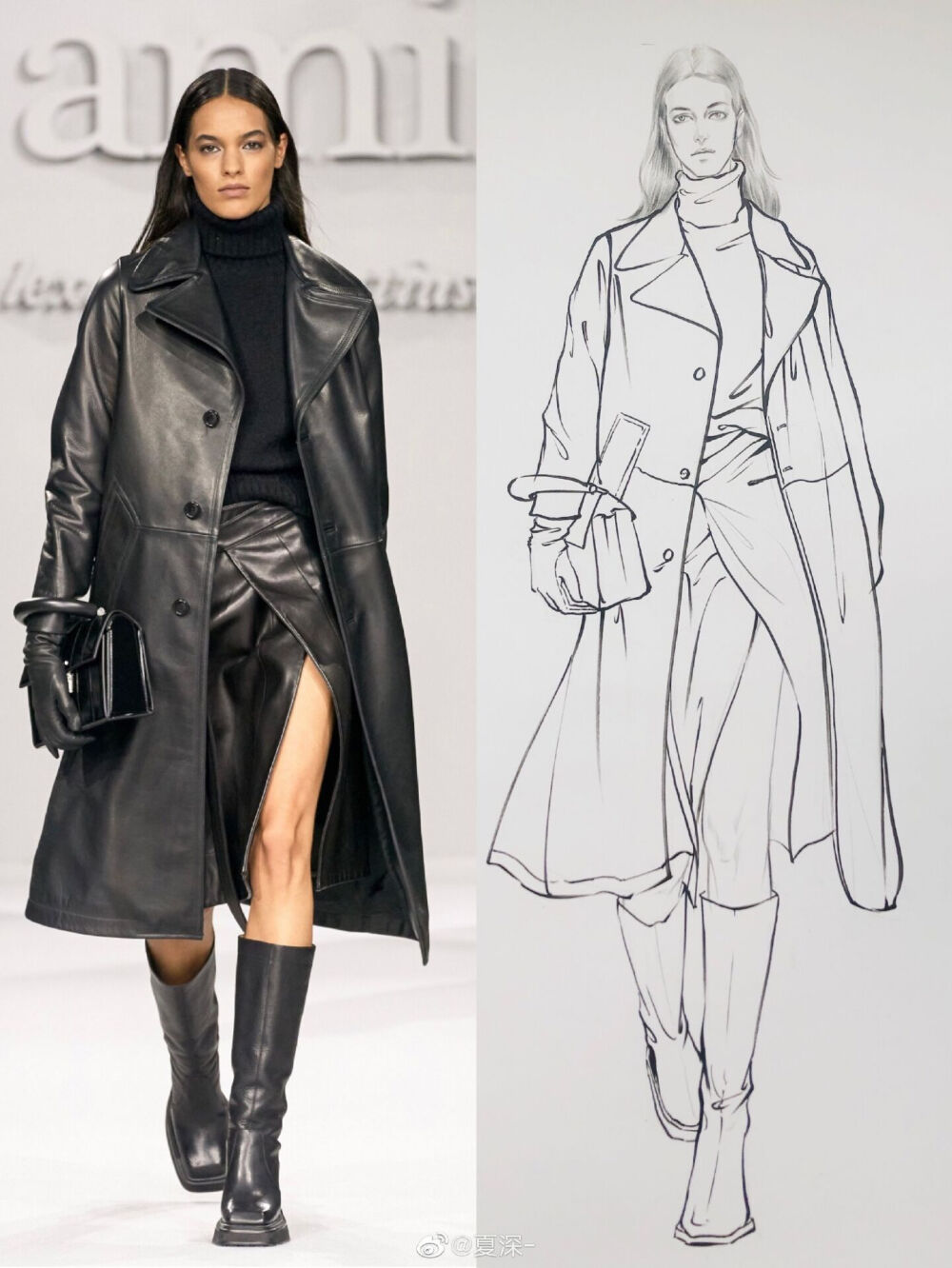 服装设计效果图，线描
