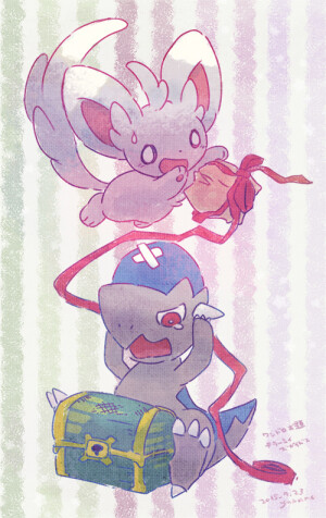 宝可梦 不可思议迷宫 玛格纳之门与∞迷宫
「店铺开业准备中…其实是完全不熟练！」
小时候的店主们   战槌龙×奇诺栗鼠   pid:54340639