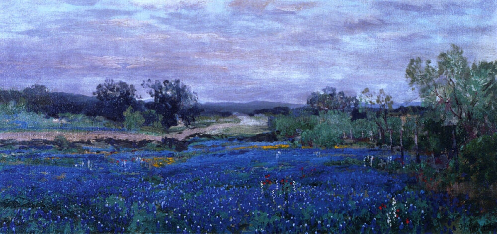 美国印象派画家Robert Julian Onderdonk（1882-1922）一生经济状况不佳，40岁于故乡德克萨斯州离世，留下大量油画作品，关于他眼中故乡的蓝色矢车菊