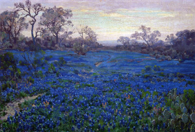 美国印象派画家Robert Julian Onderdonk（1882-1922）一生经济状况不佳，40岁于故乡德克萨斯州离世，留下大量油画作品，关于他眼中故乡的蓝色矢车菊