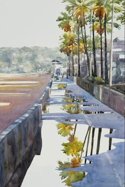 Abe Toshiyuki，1959年出生于日本山形县酒田市，擅长绘画自然景色。在Abe Toshiyuki的水彩作品中，大多是对身边风景的记录，他尤其擅长描绘光的节奏和韵律，他的水彩风景意境深远，对光感的描绘与表达极具造诣。