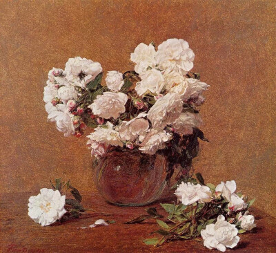 Henri Fantin-Latour 花卉作品 | 亨利·方丹·拉图尔（Henri Fantin-Latour）生于1836年，法国的画家和石板画家，他的花卉画和静物画尤为出名。