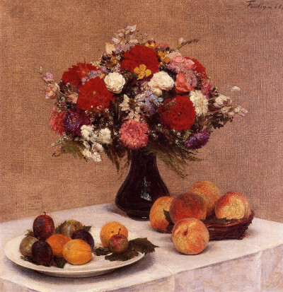 Henri Fantin-Latour 花卉作品 | 亨利·方丹·拉图尔（Henri Fantin-Latour）生于1836年，法国的画家和石板画家，他的花卉画和静物画尤为出名。