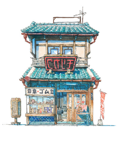 街边小店 建筑物 水彩插画 By_Mateusz Urbanowicz