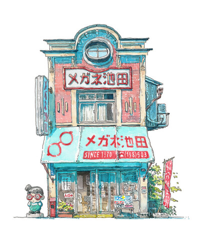 街边小店 建筑物 水彩插画 By_Mateusz Urbanowicz